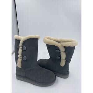 Koolaburra By Ugg Gray Suede Short Faux Fur Button Boots Women's sz 5